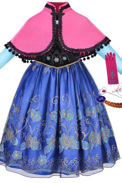 Праздничное платье принцессы Анны Холодное сердце с малиновой накидкой и аксессуарами - Anna, Princess, Frozen - фото