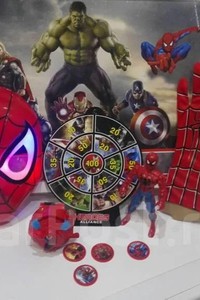 Игровой набор супергероя - Спайдермена (человека паука) маска, фигурка, дискомет, метательные диски. - фото